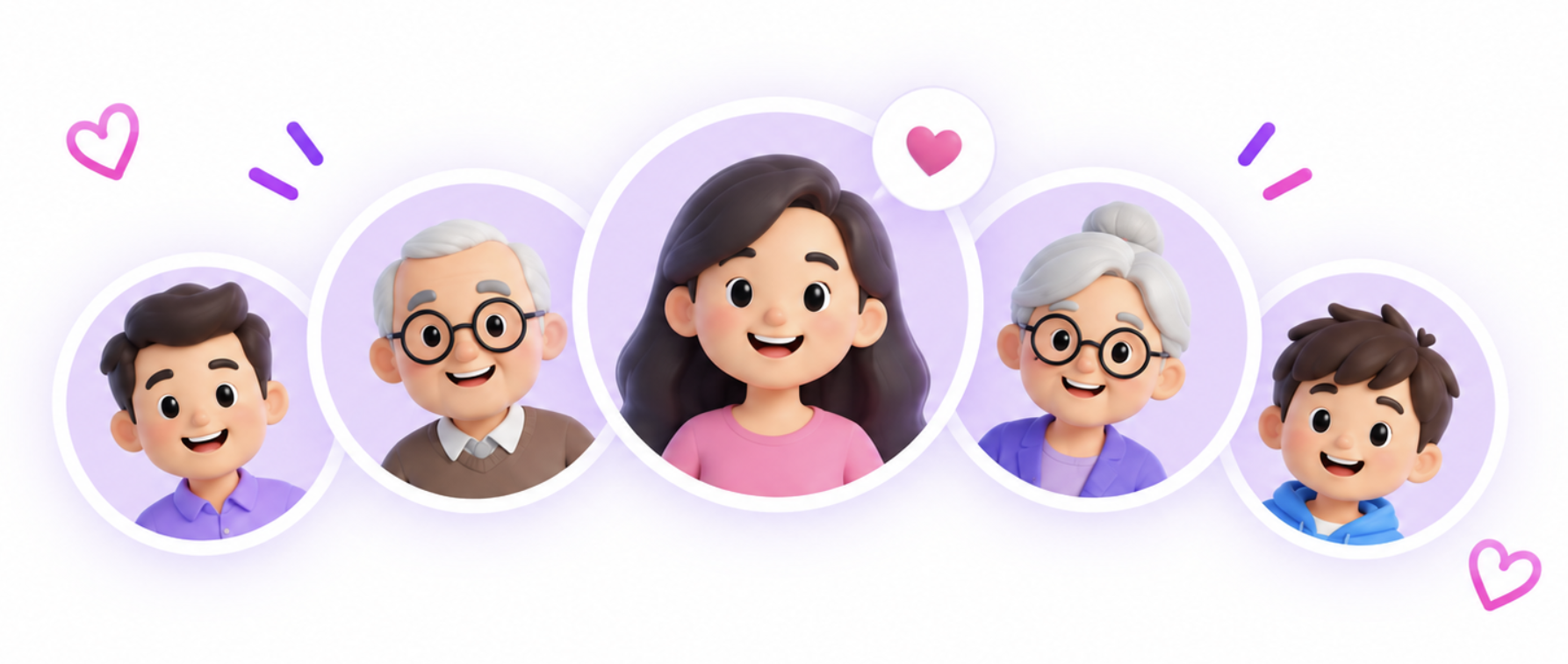 Family members of different generations, connected in care